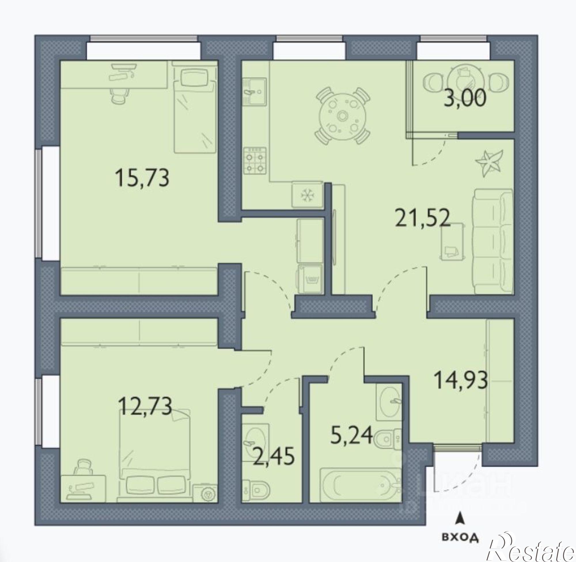 Купить квартиру за 8 776 560 рублей на Брянский район