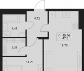 1-комн, 47 кв м, этаж 10/17 улица Романа Брянского