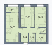 2-комн, 71 кв м, этаж 4/15 Брянский район