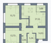 2-комн, 75 кв м, этаж 1/15 Брянский район