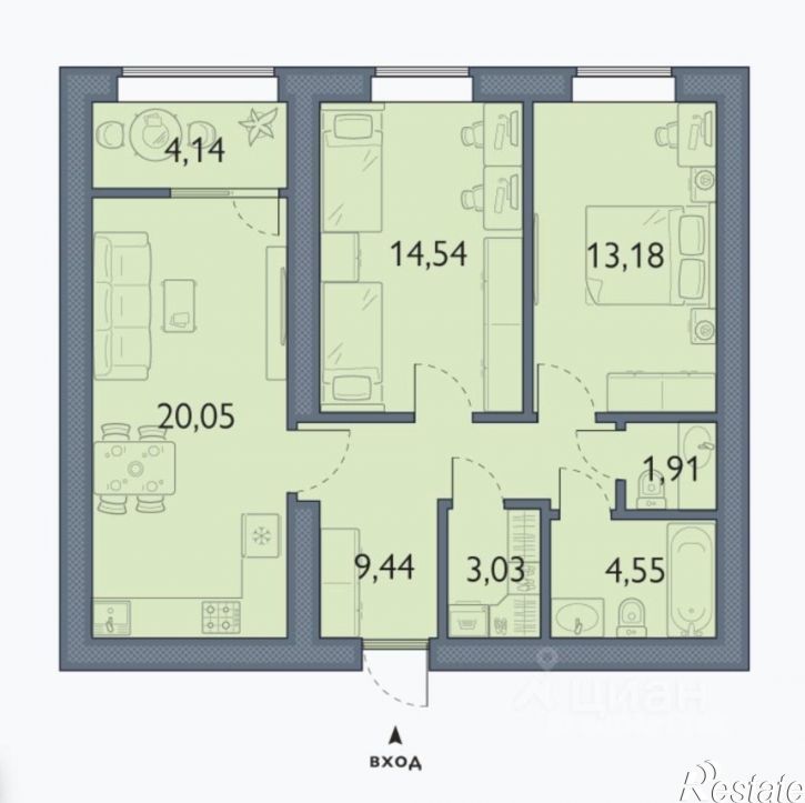 2-комн квартира в новом доме Брянский район