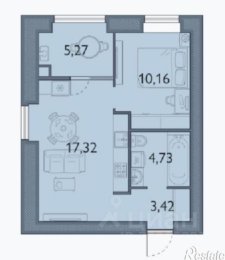 1-комн квартира в новом доме посёлок Мичуринский