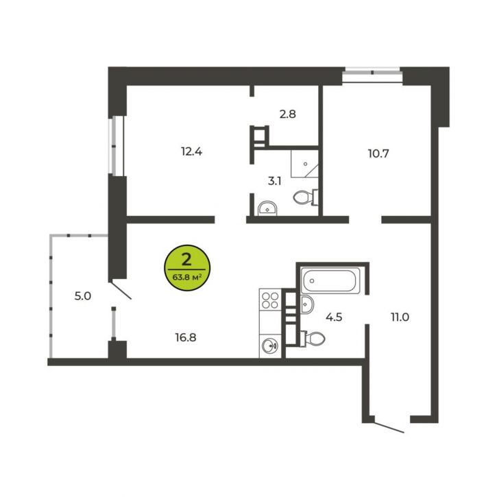2-комн квартира в новом доме Рославльская, 1Е